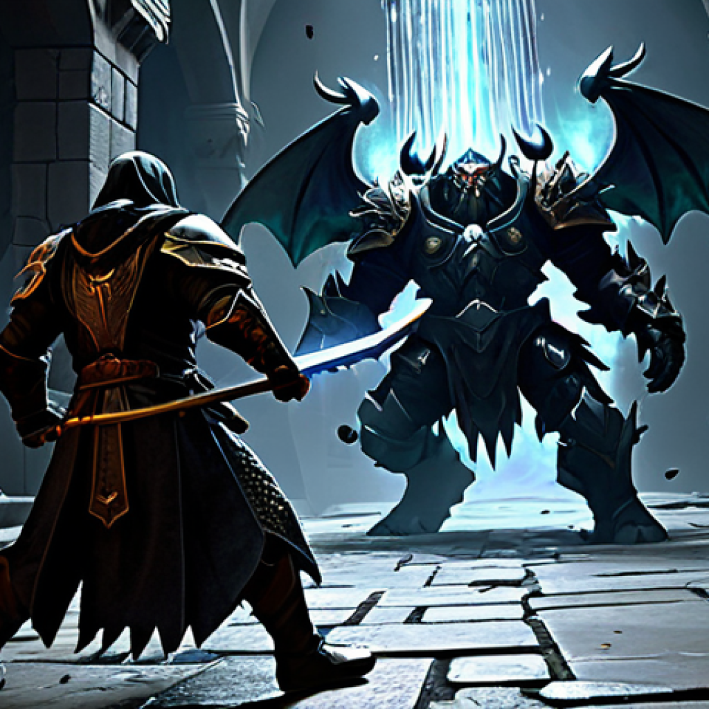 뮤 모나크 보스 몬스터 공략 - **Prompt 1: Pattern Recognition & Anticipation**
    "A cinematic, high-fantasy shot inside a crumbl...