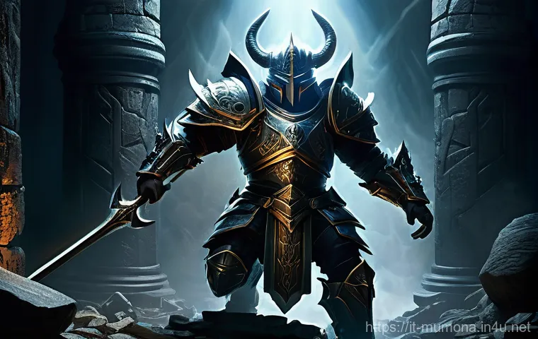 뮤 모나크 PvE와 PvP 비교 - **A heroic warrior delivers a devastating blow to a colossal, multi-limbed dungeon boss.** The warri...