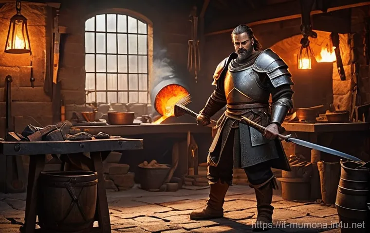 뮤 모나크 NPC 상점 위치 - **A bustling MU Monarch city market scene at dusk.** An experienced female adventurer, clad in pract...