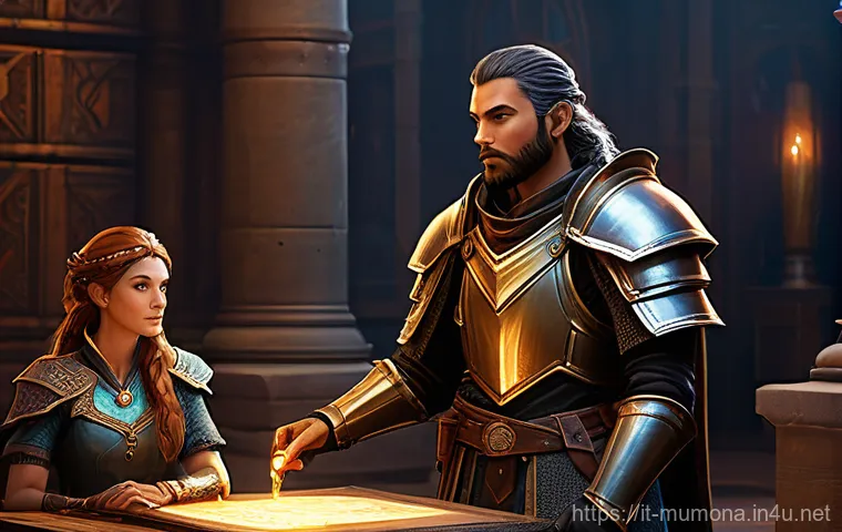 뮤 모나크 상점 아이템 추천 - **Prompt:** A majestic fantasy hero, gender-neutral, in intricately designed, full-body plate armor ...