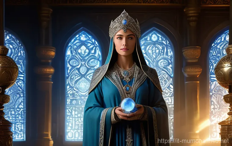 뮤 모나크 방어력 증가 아이템 - **Prompt:** A close-up shot focusing on the armored gauntlet and chest plate of a female spellcaster...