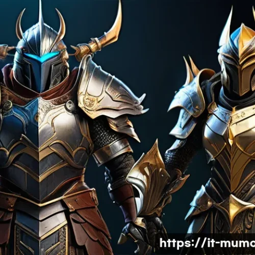 뮤 모나크 시즌 업데이트 정보 - A vibrant fantasy battle scene showcasing dynamic character interactions: a diverse team of armored ...