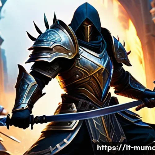 뮤 모나크 신규 업데이트 패치노트 - A dynamic battle scene in a fantasy MMORPG setting featuring a tactical warrior character using an a...