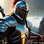 뮤 모나크 무기 종류와 특징 - A dynamic fantasy battle scene featuring a skilled warrior wielding a large two-handed sword with gl...