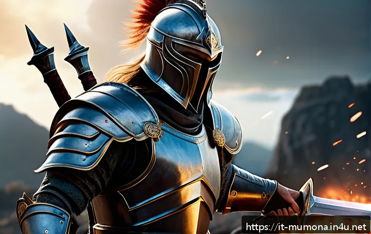 뮤 모나크 무기 종류와 특징 - A dynamic fantasy battle scene featuring a skilled warrior wielding a large two-handed sword with gl...